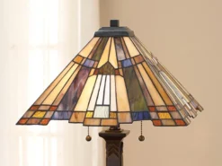 Große Tiffany Tischlampe Lampenschirm Bunt mit E27 LED, Höhe 63,5cm