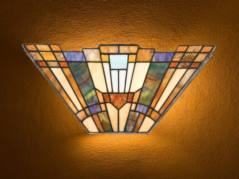 Große Tiffany Wandleuchte INGLENOOK mit E14 Lampenschirm Bunt, Breite 41cm