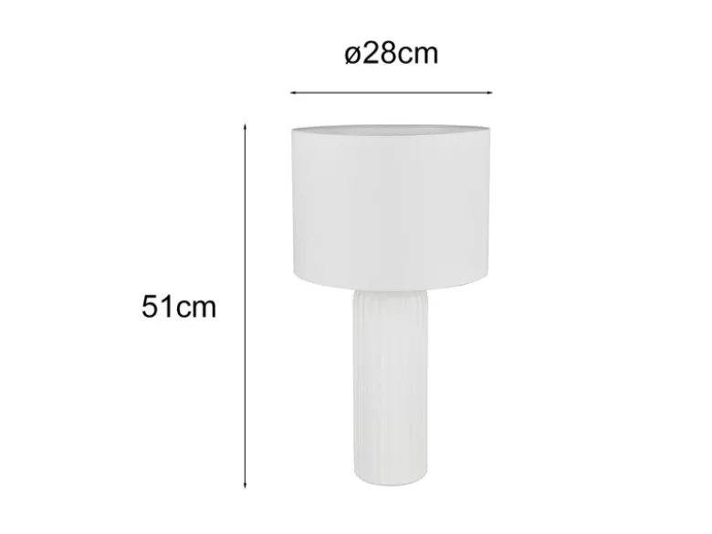 Große Tischlampe BLAIR mit Keramikfuß & Stoffschirm Weiß, Höhe 51cm