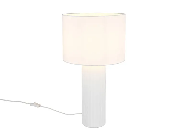 Große Tischlampe BLAIR mit Keramikfuß & Stoffschirm Weiß, Höhe 51cm