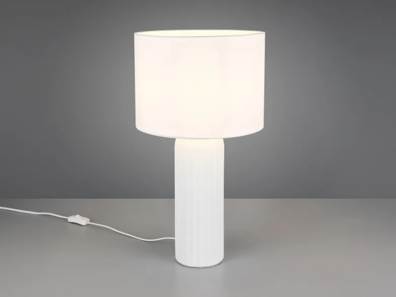 Große Tischlampe BLAIR mit Keramikfuß & Stoffschirm Weiß, Höhe 51cm