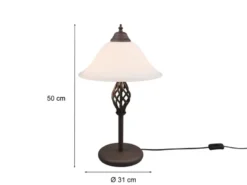 Große Tischlampe RUSTICA Landhausstil Rostoptik mit Glasschirm, Höhe 50cm
