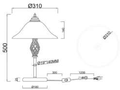 Große Tischlampe RUSTICA Landhausstil Rostoptik mit Glasschirm, Höhe 50cm