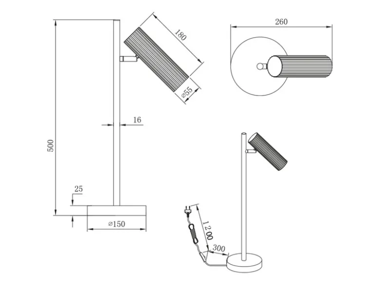 Große Tischlampe SOKA Metall Hellgrau mit schwenkbarem Spot, Höhe 50cm