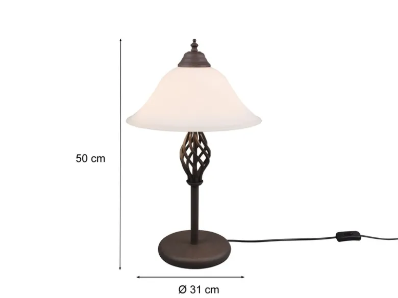 Große Tischleuchte im Landhausstil Rostoptik mit Glasschirm & E14 LED, Höhe 50cm