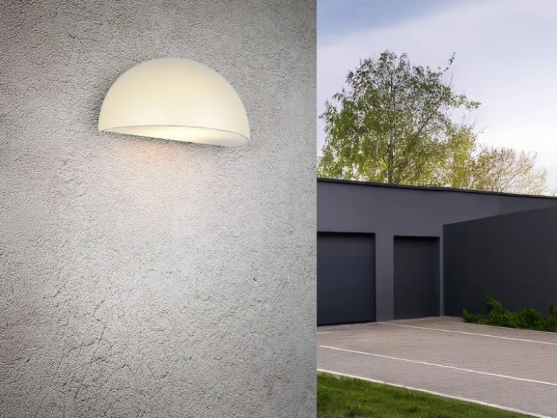 Halbrunde LED Downlight Außenwandleuchte Beige, Breite 27cm