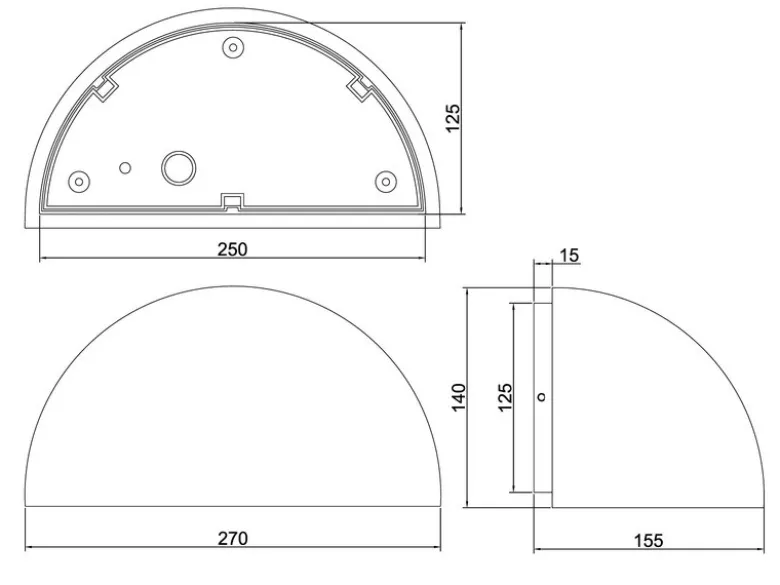 Halbrunde LED Downlight Außenwandleuchte Beige, Breite 27cm