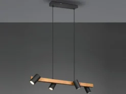Holzbalken Pendelleuchte MARLEY 4-flammig Schwarz, Breite 80cm