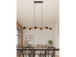 Holzbalken Pendelleuchte MARLEY 6-flammig lang Schwarz, Breite 115cm
