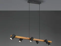 Holzbalken Pendelleuchte MARLEY 6-flammig lang Schwarz, Breite 115cm