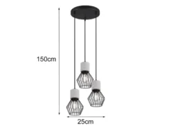 Industrial LED Hängelampe, 3 Drahtkörbe Schwarz & Betonoptik, Ø 25cm