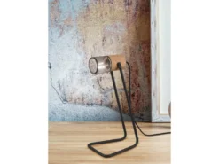 Industrial LED Tischlampe Metallgeflecht Metallschirm und Holzsockel, Höhe 40cm