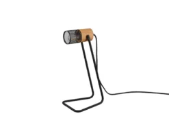 Industrial LED Tischlampe Metallgeflecht Metallschirm und Holzsockel, Höhe 40cm