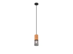 Industrial Pendelleuchte TOSH Drahtkorb Schwarz mit Holz, Ø 10cm