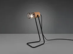 Industrial TOSH Tischlampe Metallgeflecht Metallschirm und Holzsockel, Höhe 40cm