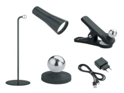 3 in 1 LED Akku Tischleuchte MAXI mit Klemm- & Klebestation, Schwarz H: 36cm