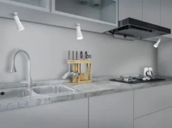 3 in 1 LED Akku Tischleuchte MAXI mit Klemm- & Klebestation, Weiß H: 36cm