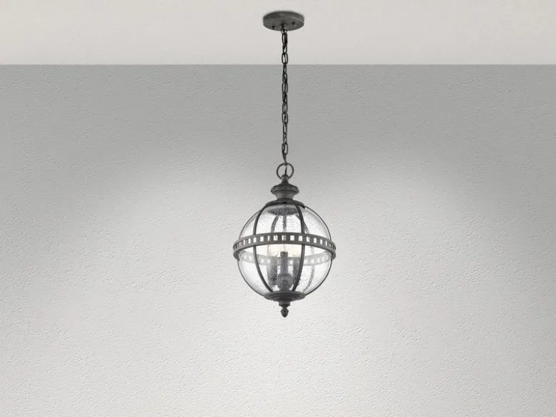 Jugendstil Pendelleuchte HALLERON für Innen & Außen, Anthrazit Ø30,5cm