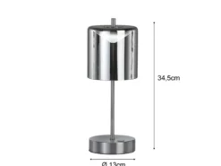 Kabellose Akku Tischleuchte RIVA Silber / Rauchglas dimmbar, Höhe 34,5cm