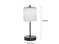 Kabellose Akku Tischleuchte RIVA Schwarz / Opalglas dimmbar, Höhe 34,5cm