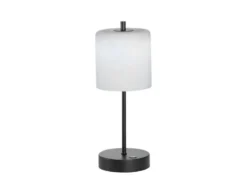 Kabellose Akku Tischleuchte RIVA Schwarz / Opalglas dimmbar, Höhe 34,5cm
