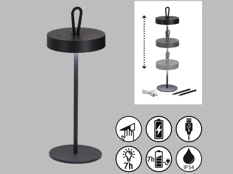 Kabellose Outdoor Tischlampe DORD - dimmbar & höhenverstellbar 21-46cm