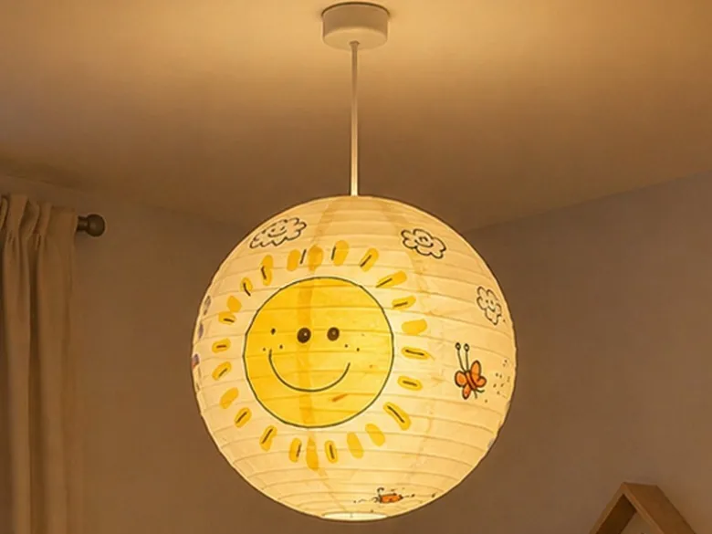 Kinder Papierlampe SONNEN Motiv Lampenschirm Ø 40cm Pendelleuchte mit Aufhängung
