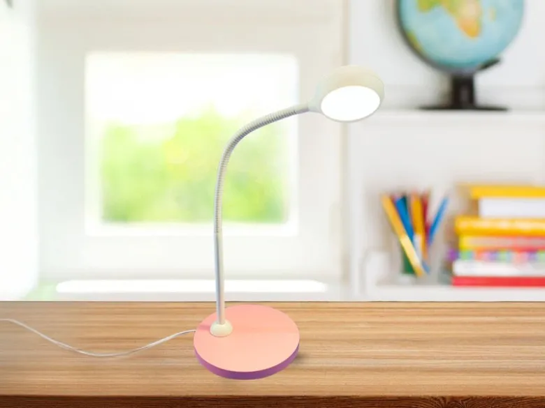 Kinder Schreibtischleuchte Pastellrosé-Grau Flexarm & LED-Leuchtmittel Höhe 43cm