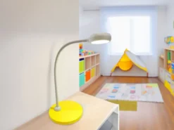 Kinder Schreibtischleuchte Sonnengelb-Grau Flexarm & LED-Leuchtmittel Höhe 43cm