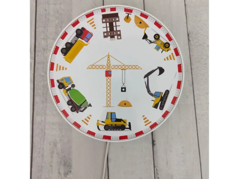 Kinderzimmer Wandlampe Baustelle Ø 25cm mit Schalter, Kabel, Stecker & E14 LED