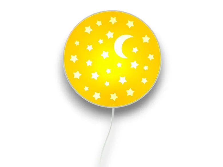 Kinderzimmer Wandlampe Mond & Sterne Gelb, Schalter & Stecker, Ø25cm