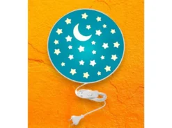 Kinderzimmer Wandlampe Mond & Sterne Blau, Schalter & Stecker Ø 25cm