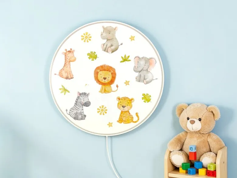 Kinderzimmer Wandlampe Safari Ø 25cm mit Schalter, Kabel, Stecker & E14 LED