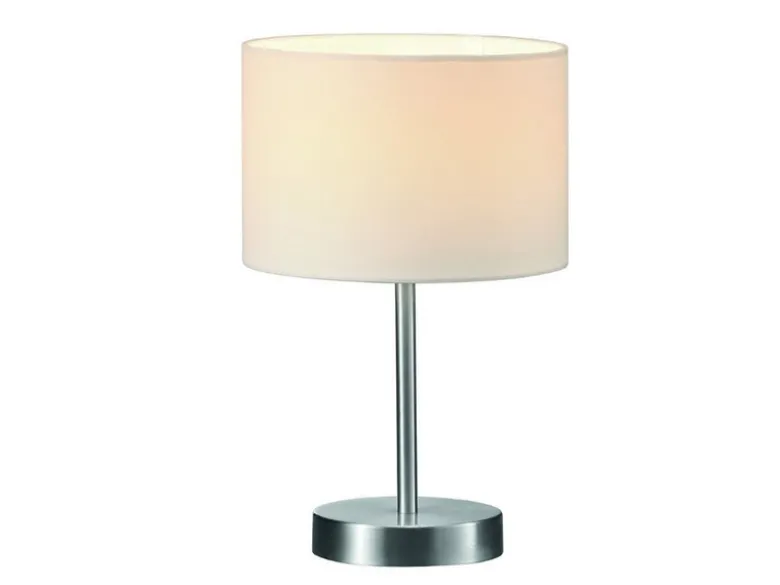 Klassische LED Tischleuchte Silber mit Stoffschirm weiß, Höhe 32cm
