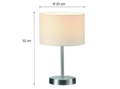 Klassische LED Tischleuchte Silber mit Stoffschirm weiß, Höhe 32cm