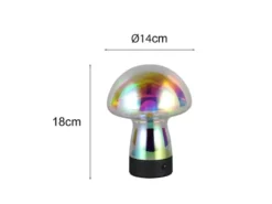 Kleine Akku Tischlampe DOOLEY aus irisierendem Glas, Höhe 18cm