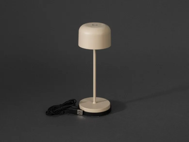 Kleine Akku Tischleuchte LILLE per USB aufladbar, Beige Höhe 20cm
