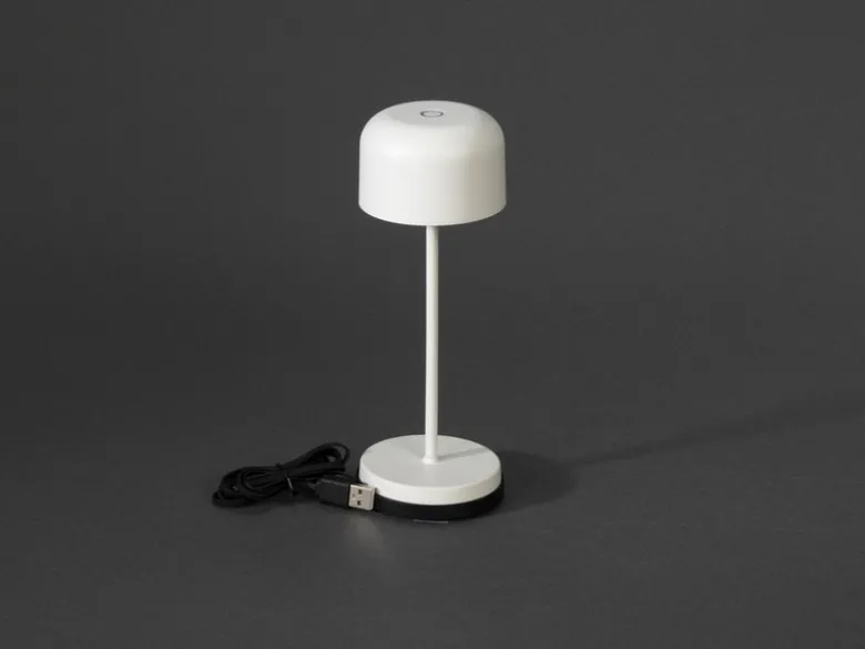 Kleine Akku Tischleuchte LILLE per USB aufladbar, Weiß Höhe 20cm
