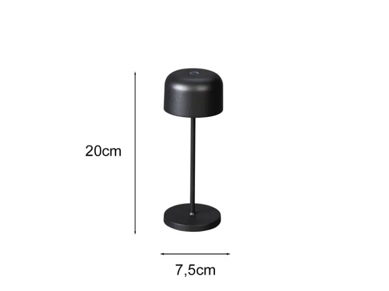 Kleine Akku Tischleuchte LILLE per USB aufladbar, Schwarz Höhe 20cm