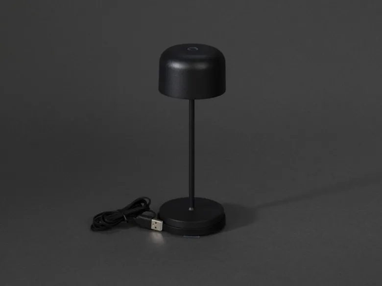 Kleine Akku Tischleuchte LILLE per USB aufladbar, Schwarz Höhe 20cm