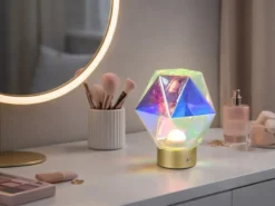 Kleine ausgefallene Akku Tischlampe STAVRO USB aufladbar, Glas bunt, Höhe 17,5cm