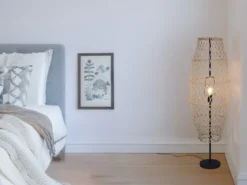 Kleine Boho Stehlampe HIVE Lampenschirm geflochten aus Hanfseil, Höhe 120cm