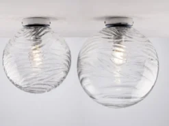 Kleine Deckenleuchte NEREIDE Glaskugel Wellenmuster Transparent, Ø 30cm