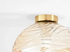 Kleine Deckenleuchte NEREIDE Glaskugel Wellenmuster Champagner, Ø 25cm