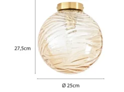 Kleine Deckenleuchte NEREIDE Glaskugel Wellenmuster Champagner, Ø 25cm