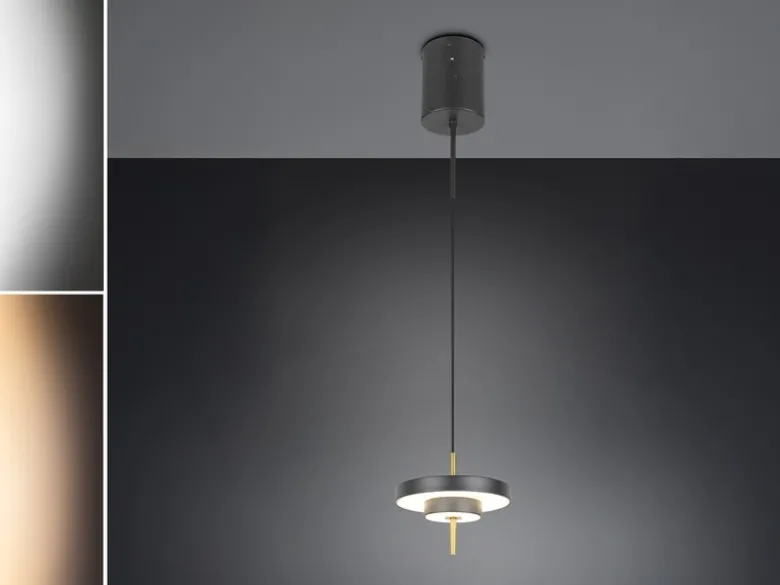 Kleine dimmbare LED Pendelleuchte KEATON im modernen Design, Schwarz Gold Ø 20cm