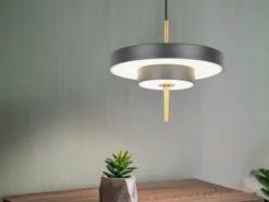 Kleine dimmbare LED Pendelleuchte KEATON im modernen Design, Schwarz Gold Ø 20cm