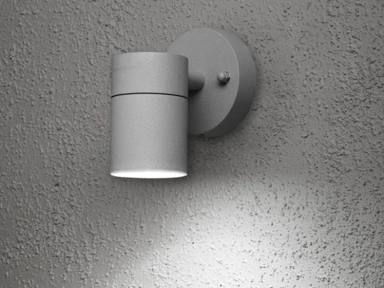 Kleine LED Außenwandleuchte Downlight, Höhe 9cm, Aluminium Grau
