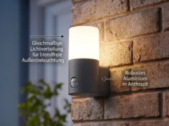 Kleine LED Außenwandleuchte mit Bewegungsmelder, Anthrazit, Höhe 17,5cm