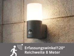 Kleine LED Außenwandleuchte mit Bewegungsmelder, Anthrazit, Höhe 17,5cm